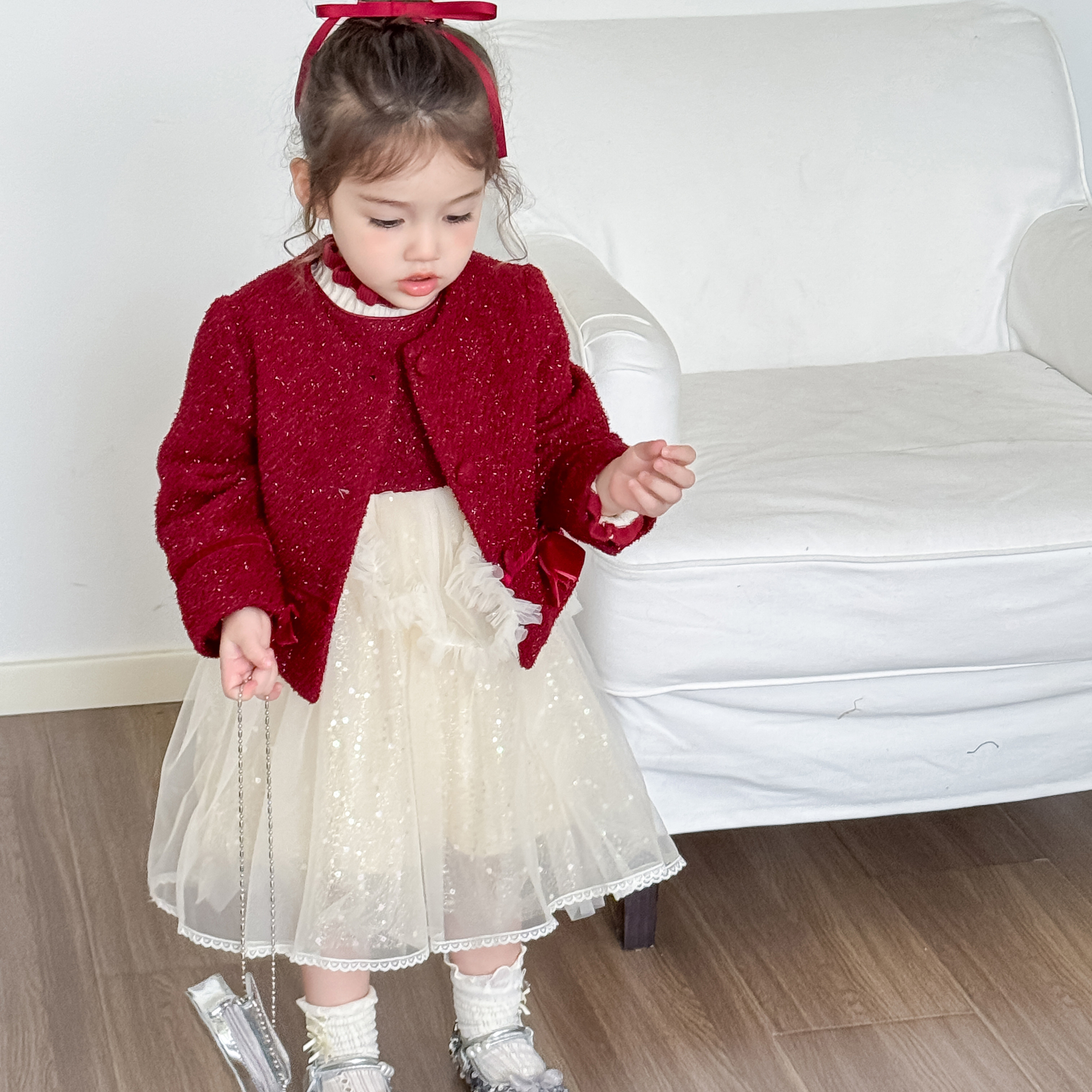 松韩屋童装女童2026秋冬新款洋气上衣儿童新年小香风妮子外套