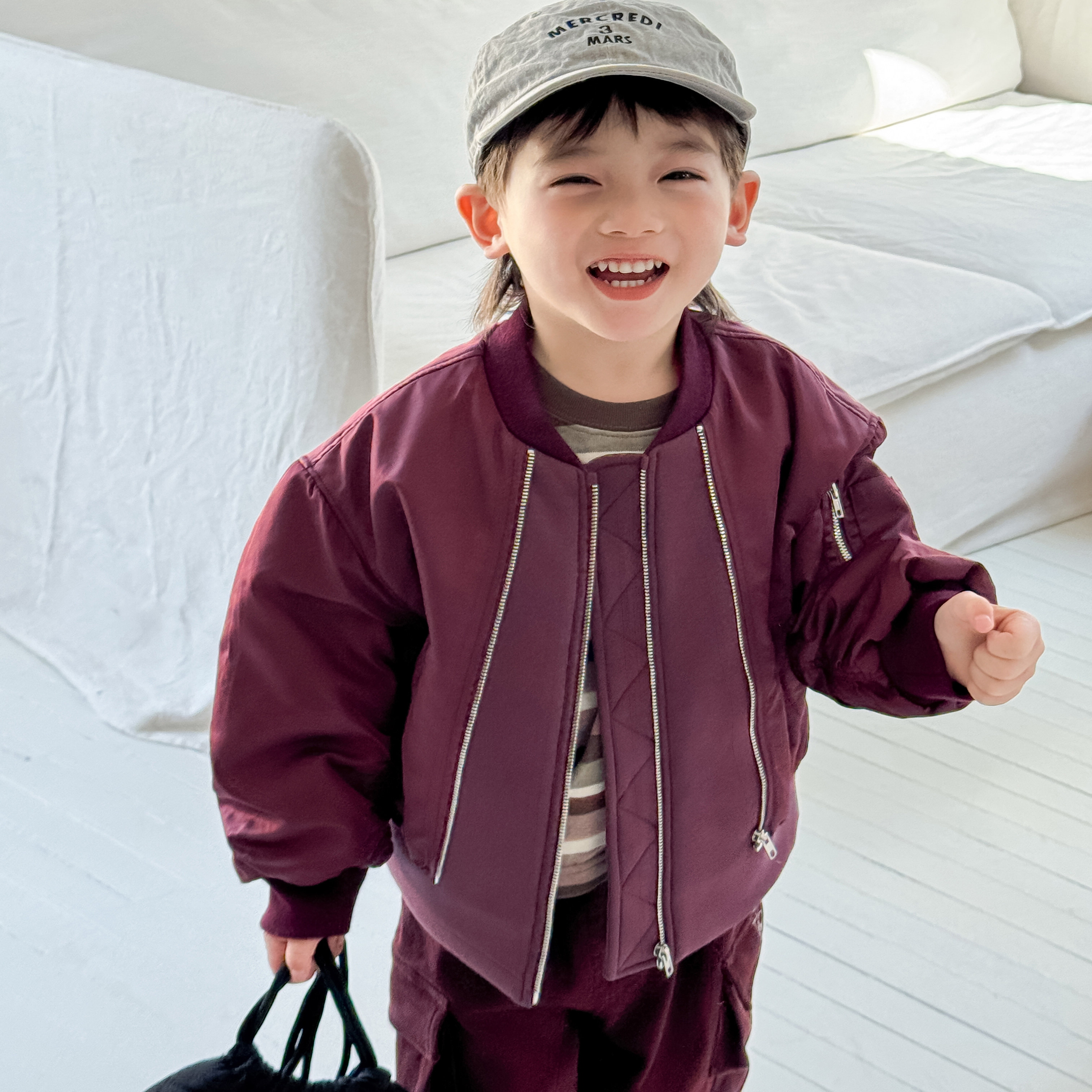 松韩屋（原创）童装男童2025年新款男宝宝夹棉外套小童夹克棉衣