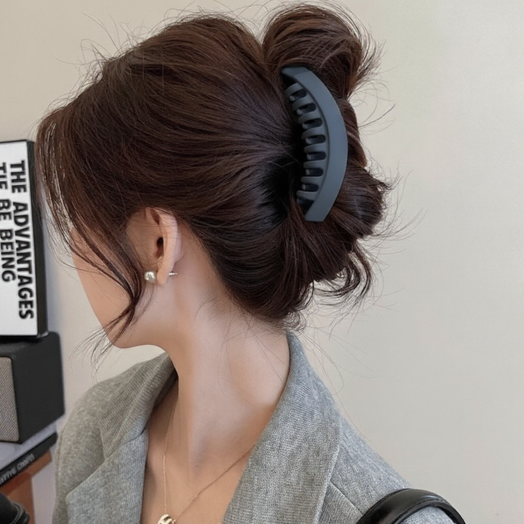 韩式新款磨砂小一字香蕉抓夹百搭马尾夹子带齿发夹网红头饰饰品