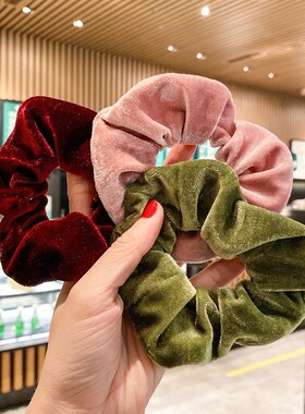 法式复古金丝绒猪大肠圈秋冬款毛绒发圈扎头绳丸子头绳发饰品头花