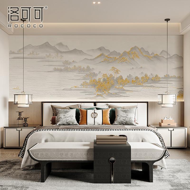 新款壁布电视背景墙纸客厅发墙布轻奢SXR大山气中式水壁刺纸沙绣