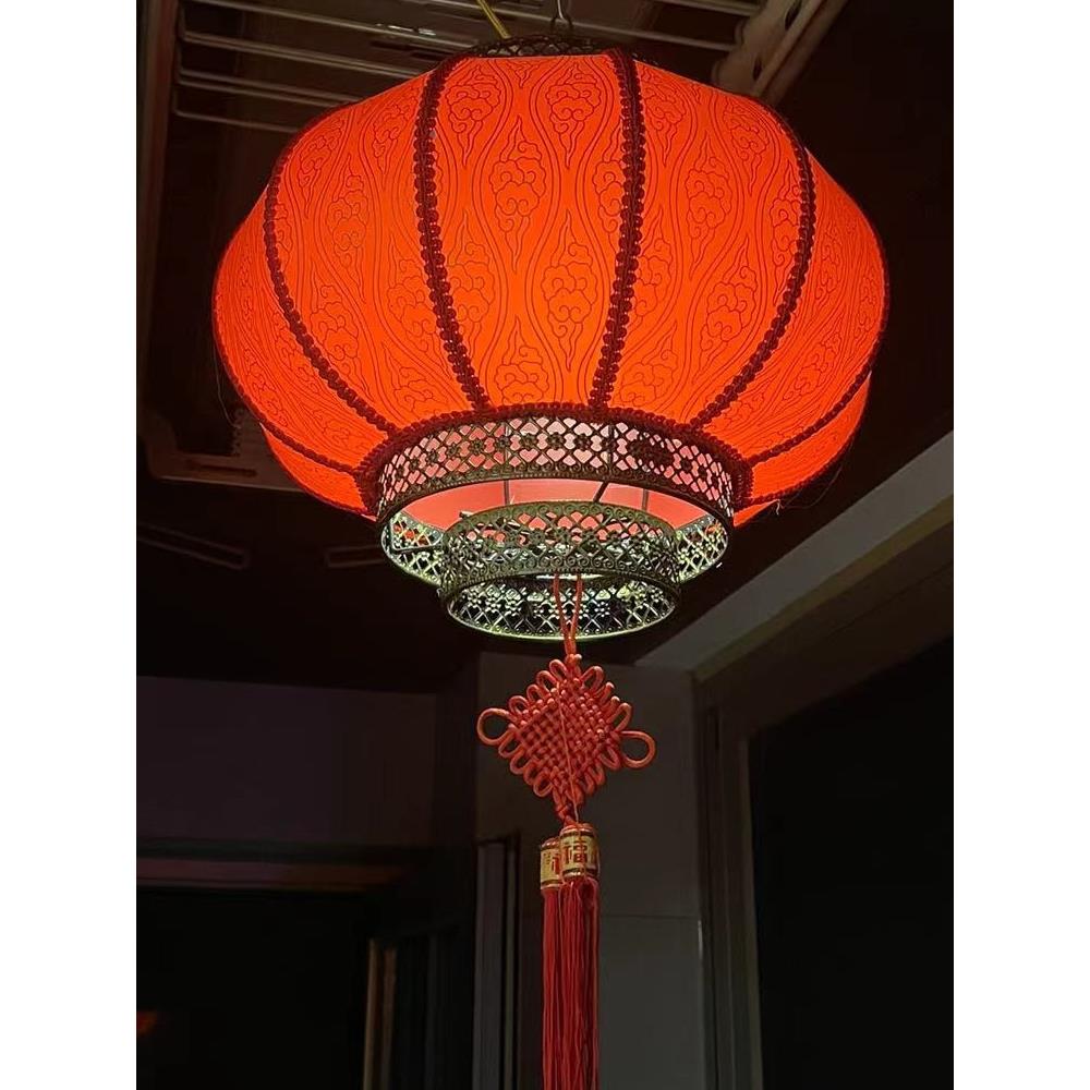 中式祥云防笼水户圆款春节外大红灯定阳DHA台仿古羊皮宫灯室做外