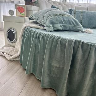 瑚秋冬牛奶加绒夹圆床PIC床裙单件珊棉绒圆形床单厚床罩水晶绒2米