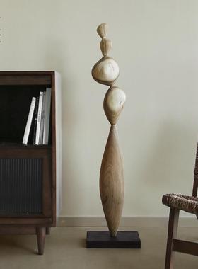 栗石【风生水起】实木雕塑BQZ中古寂术风艺饰落地摆件侘民宿玄关