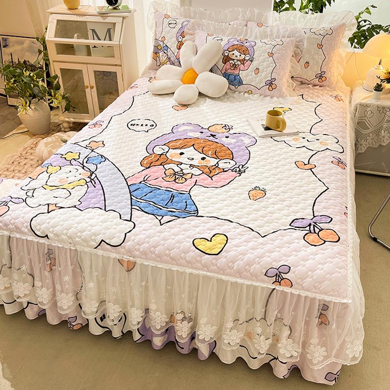加罩厚水晶绒床裙单件可围爱卡通孩hex063夹棉床单公主风床裙床保