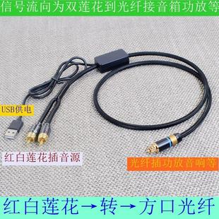 3.5mm红白莲花2RCA转光纤opt 同轴spdif音频线模拟转数字转换器线