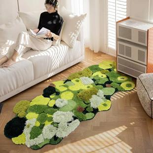 卧室地毯床前床边毯子绿色苔藓儿童房间地垫异形飘窗垫长条可机洗