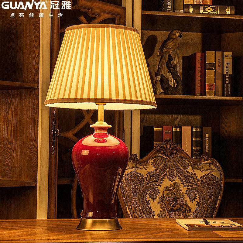 中式客厅大红陶瓷台灯覆古书房古典卧室高端住宅装修样板房台灯