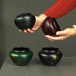 茶盂大漆老铁茶洗小号家用干泡茶渣缸废水缸建水复古水方水盂 中式