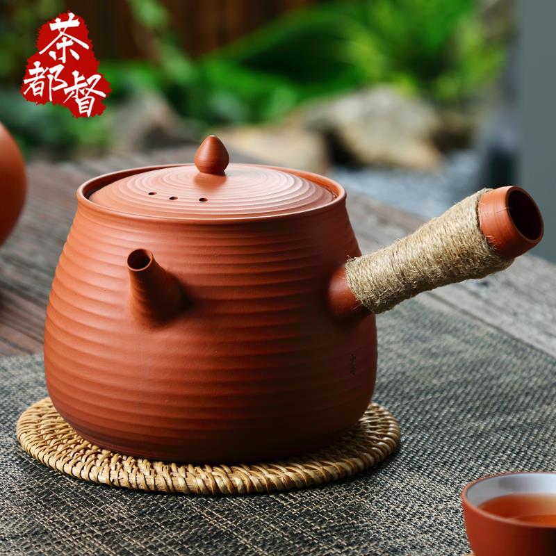 张少冬手拉砂铫壶岩矿朱泥粗陶壶纯手工煮茶器烧水橄榄炭炉电陶炉