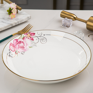 欧式剁椒鱼头专用盘子家用10寸菜盘汤盘深盘圆形单个大号陶瓷鱼盘