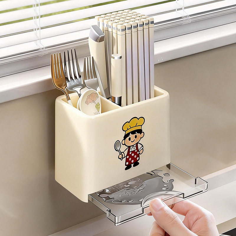 筷子收纳盒筷子刀叉置物架沥水托壁挂式筷子架免打孔厨房餐厅餐具,餐饮具,筷子架,淘宝优惠券,粉丝福利购,淘宝优惠卷