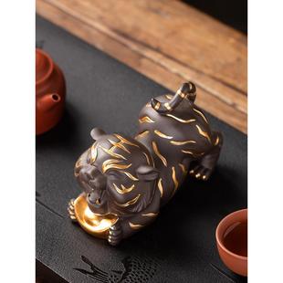 豪跃创意紫砂老虎茶宠摆件精品可养功夫茶具茶兽茶桌茶台茶盘茶玩