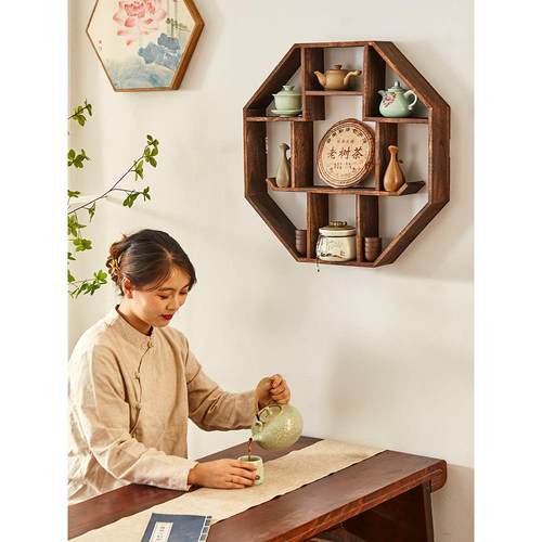 博古架实木中式多宝阁小紫砂壶收纳层架茶具茶杯架茶架壁挂展示架