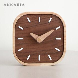 北欧风创意黑胡桃实木小座钟书桌床头静音钟座钟 钟简约迷你小钟