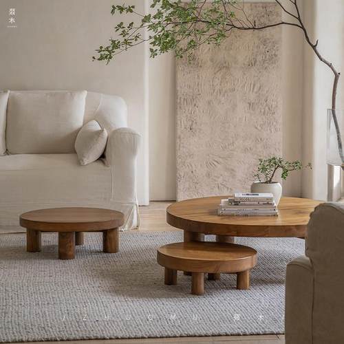 叕木 | 圆形茶几组合套几实木茶台现代简约日式侘寂风柚木家具