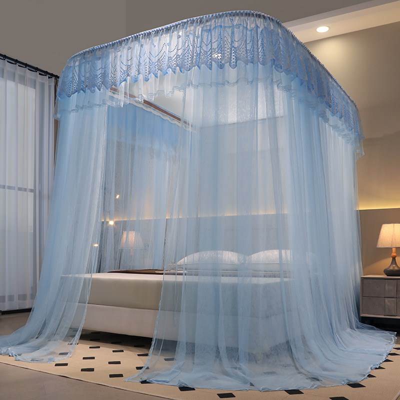 2024新款U型轨道式蚊帐家用落地导轨公主风蚊帐伸缩1.2米床三开门