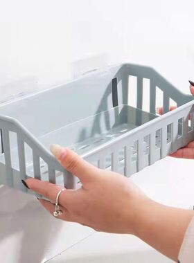 新款 免打孔置物篮卫生间无痕收纳篮洗漱置物架壁挂式塑料篮子PP