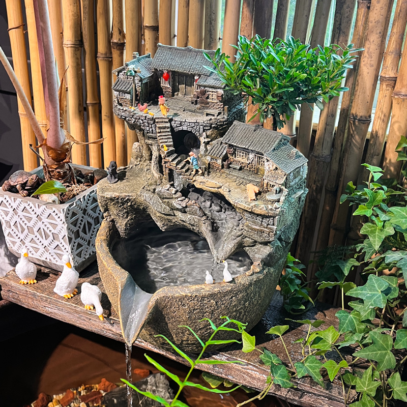 古法养鱼水循f环鱼缸装饰过滤流水罐室外鱼池景观生态缸造景水帘