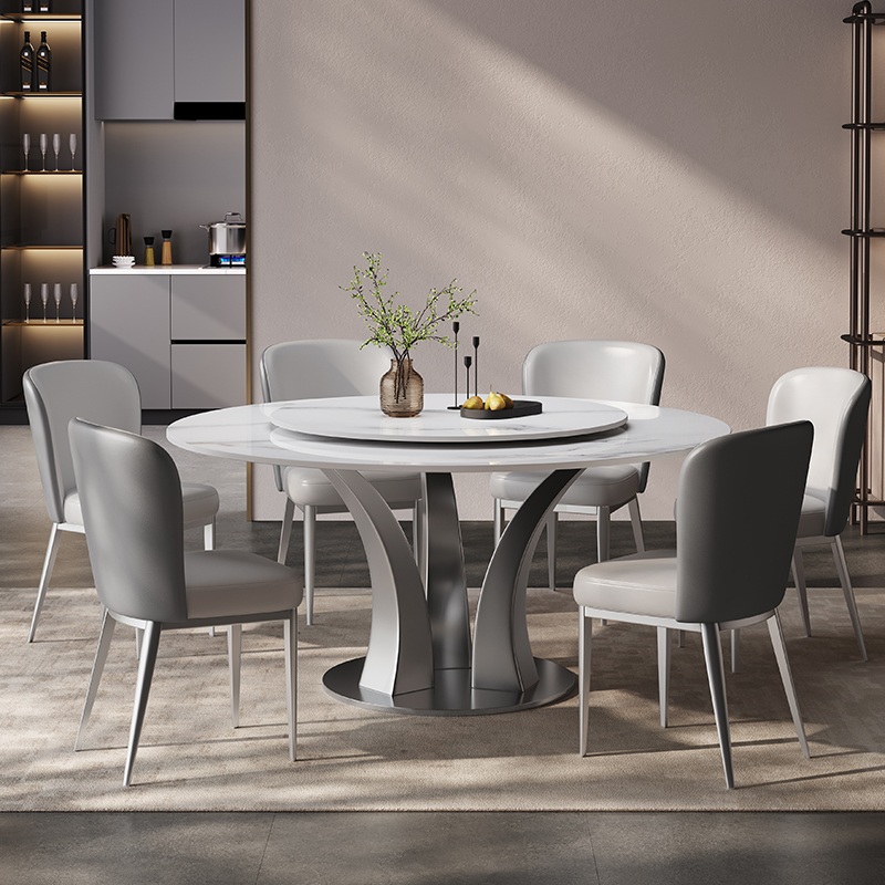 意式轻奢岩板餐桌椅子组合u吃饭桌现代简约家用小户型圆形带电磁