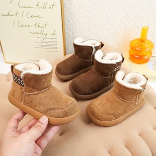 女小童棉鞋 童鞋 加绒加厚男童短靴简约防滑 新款 儿童雪地靴2025冬季
