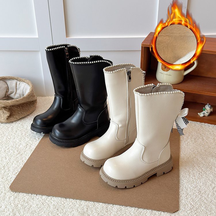 儿童鞋加绒女童靴子高筒马丁时装