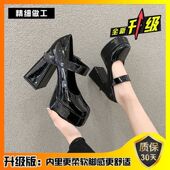 真皮2025春季 PU材质甜美青年防水台增高单鞋 法式 超高跟玛丽珍鞋