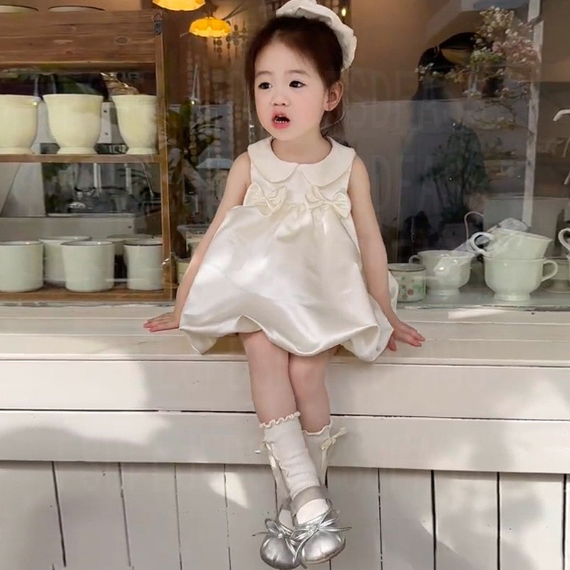 女宝宝生日抓周公主裙夏季新款婴幼儿高端婚纱缎面花童礼服连衣裙