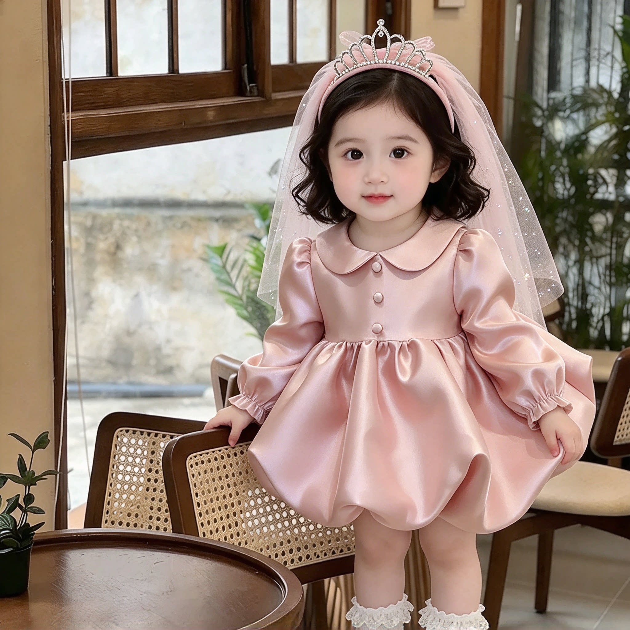 夏季女童粉色公主蓬蓬周岁礼服