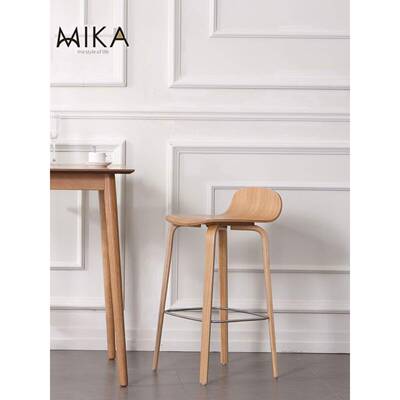 北欧简单轻豪华实木酒吧椅工业风格覆古轻豪华靠背前台椅咖啡厅酒