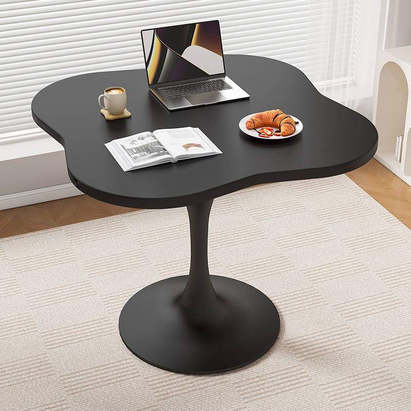 圆桌简约餐桌饭桌l吃饭桌子家用小户型阳台休闲郁金香黑色洽谈桌