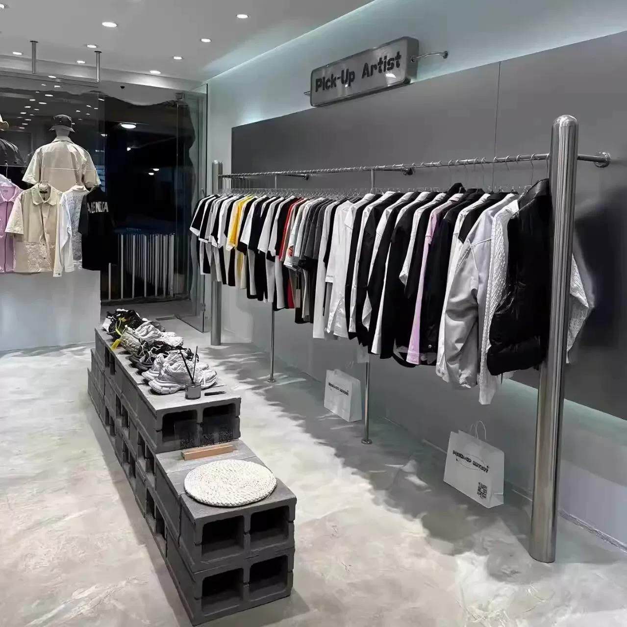 男装店不锈钢落拉丝落地架子弹头上墙陈列展示架个性己型服装架子