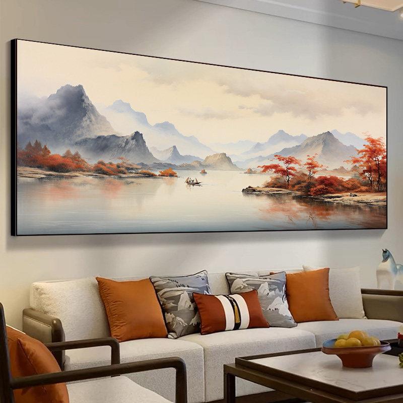 新中式山水画客厅挂画背景墙装饰画中堂壁画风景画国画办公室字画