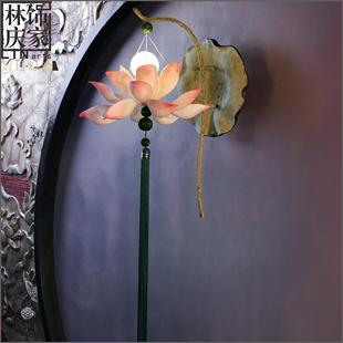 创意新中式 荷花壁灯客厅书房过道莲花艺术穗子墙灯铁艺卧室床头灯