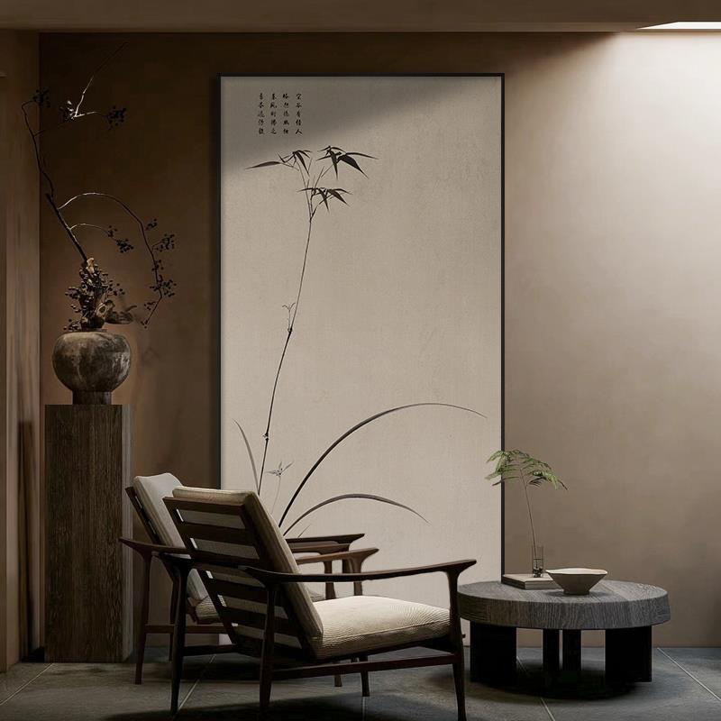 宋代美学中式挂画客厅竹子竖版装饰画中古风茶室玄关背景墙壁画框