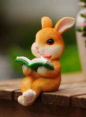 卡通可爱兔子桌边坐姿摆件花园艺盆栽装饰民宿阳台微景观动物造景