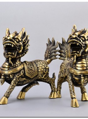 铜麒麟摆件大号麒麟护宅门口w旺财助财开业礼品一对家居工艺品客