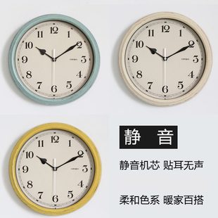 北歐無聲掛鐘復古做舊11寸大氣靜音掛表客廳臥室石英太陽機芯墻鐘