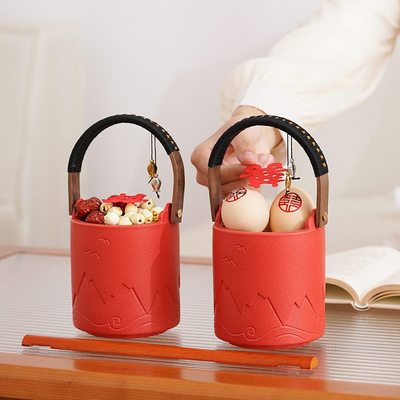 结婚陪嫁红色喜子盟一对誓妆陶瓷海嫁女方桶桶家婚庆用品宝孙山娘