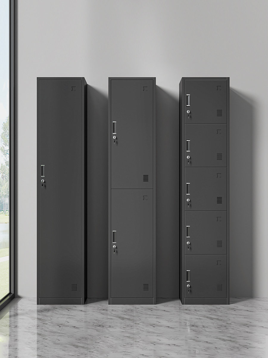 黑色单门更衣柜员工储物柜铁皮柜带锁家用收纳柜健身房办公室衣柜