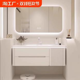 陶瓷一体盆洗漱台家用岩板无缝浴室柜可丽耐洗脸盆实木安装 新款