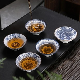 陶瓷茶杯茶具斗笠杯复古青花品茗杯家用喝茶功夫釉下彩主人杯礼品