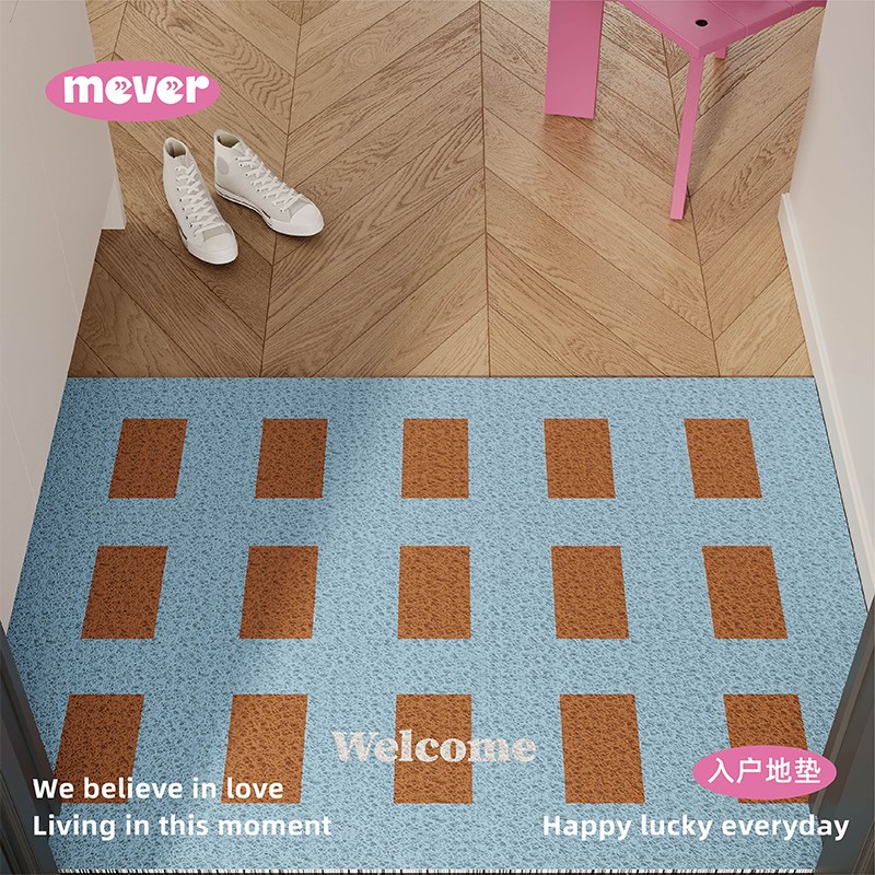 韩式现代格子简约入户地垫丝圈防C滑脚垫毯进门垫玄关大门口可裁