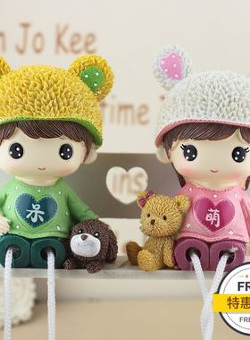 新款卡通人物呆萌吊脚娃娃创意情侣家居摆M件 玄关酒柜卧室装饰品
