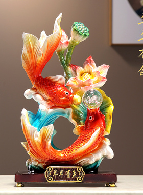 年年有鱼招财摆h件创意新中式工艺品树脂客厅玄关酒柜装饰品桌面