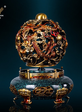 时来运转铜聚宝盆家居装t饰摆件高端开业礼品客厅摆件九龙献瑞