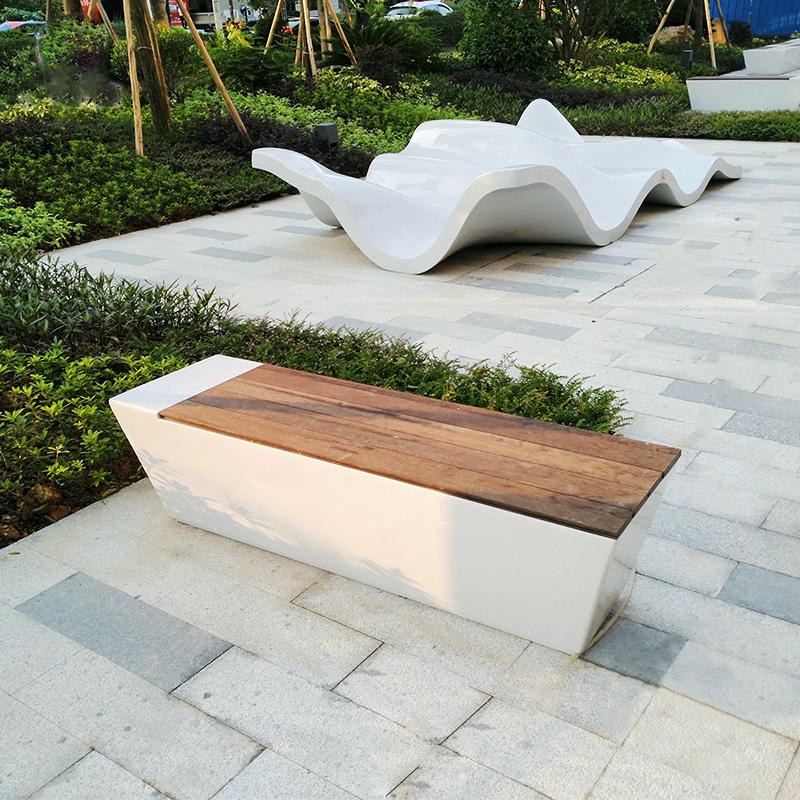 玻璃钢休闲座椅户外公园学v校商场地产小区实木仿腐木玻璃钢坐凳