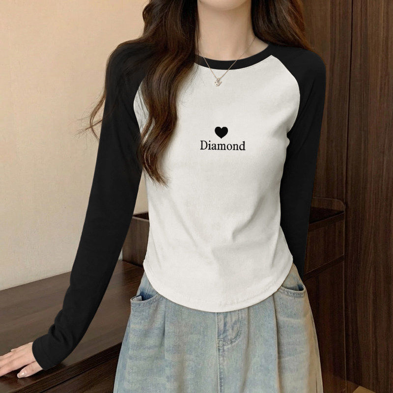 美式辣妹插肩长袖t恤女2026早春新款设计感纯棉显瘦内搭短款上衣