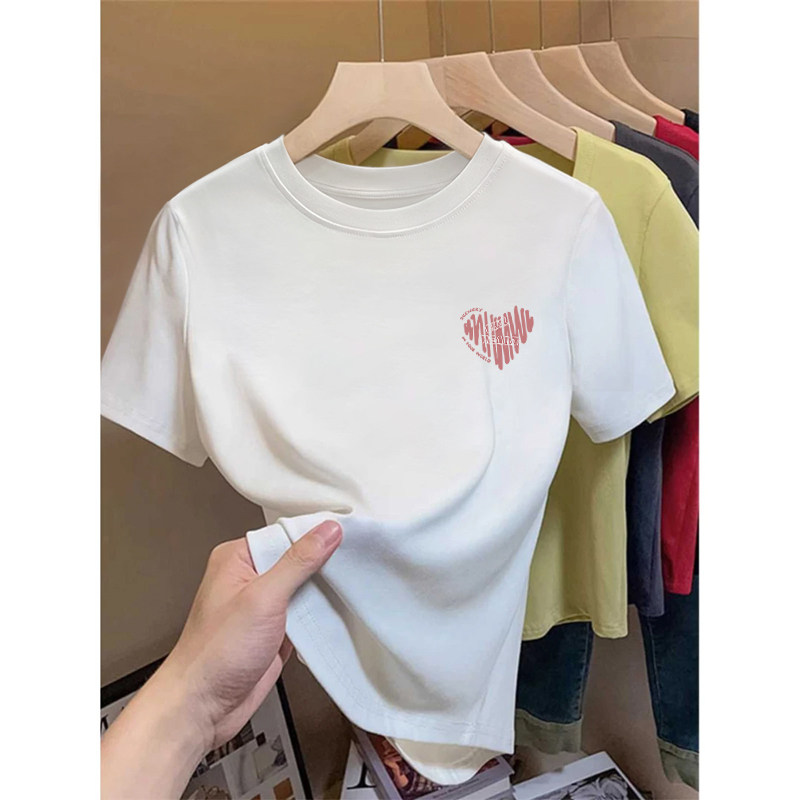 白色正肩短袖t恤女2025夏季新款显瘦短款小个子辣妹体恤上衣