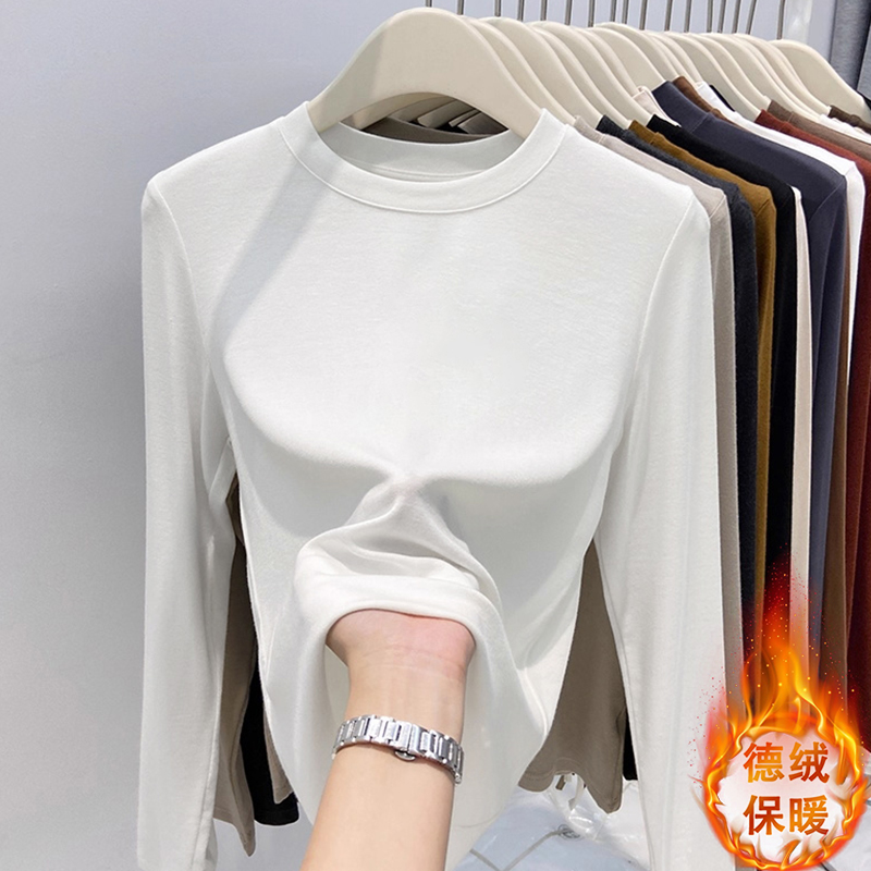 圆领长袖T恤双面德绒打底衫女